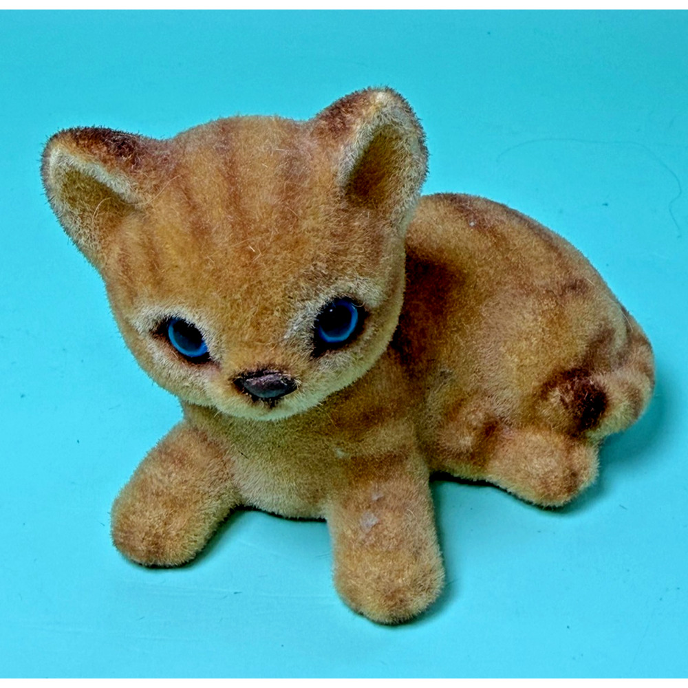 Vintage Josef Originals Flocked Striped Orange Cat Kitty Figurine Japan Blue Eye